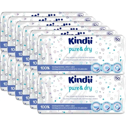 12 x KINDII CHUSTECZKI SUCHE biodegradowalne 50 szt