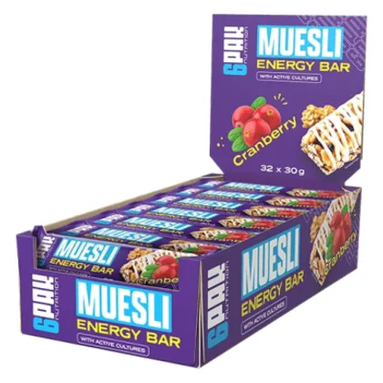 6Pak Nutrition Muesli Energy Bar Cranberry 32x30g