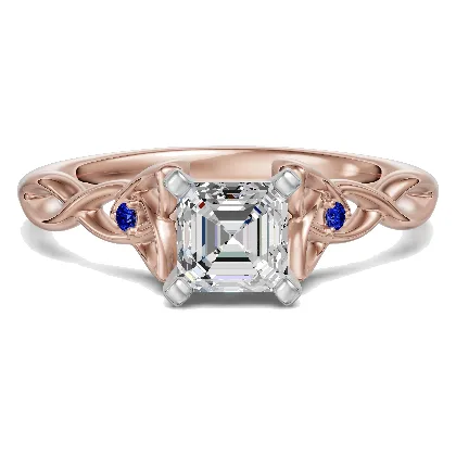 Celtic Knot Asscher 1.75 ct Pierścionek Zaręczynowy - Szafir - Diament Naturalny 585…