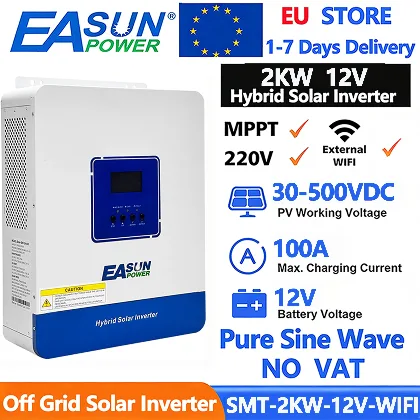 EASUN 2KW Hybrydowy Inwerter Solarny 12V 220VAC Wbudowany Kontroler Solarny MPPT 100A…