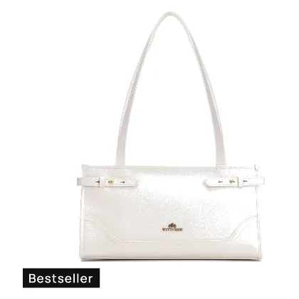 Elegancka bagietka damska ze skóry naturalnej złamana biel