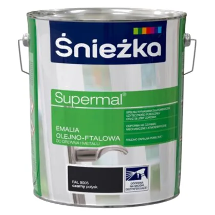 Farba emaliowa olejno-ftalowa Supermal czarny 10 l Śnieżka