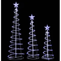 Komplet choinka spiralna zewnętrzna LED Spark zimny biały 150 / 120 / 90 cm 3 sztuki
