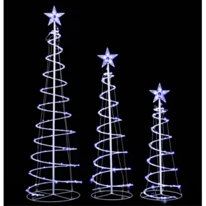 Komplet choinka spiralna zewnętrzna LED Spark zimny biały 150 / 120 / 90 cm 3 sztuki