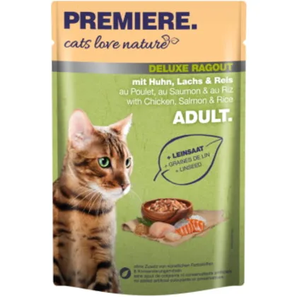 PREMIERE Cats Love Nature Deluxe Ragout z kurczakiem, łososiem i ryżem 48x100 g