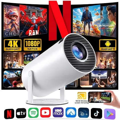 Projektor Mini Smart ZNLYRION 4K z Dekodowaniem, Natywna Rozdzielczość 720P, Android 11.0