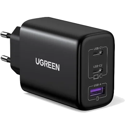 UGREEN USB-C 65W Ładowarka, kompaktowy zasilacz 3-portowy, PPS