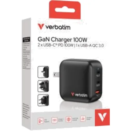 Verbatim Mini GaN Charger 100W 3Port US/EU/UK ADP 32230