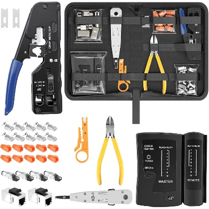 Zestaw Narzędzi Sieciowych RJ45, Zaciskarka Pass Through do Cat7 Cat6 Cat5